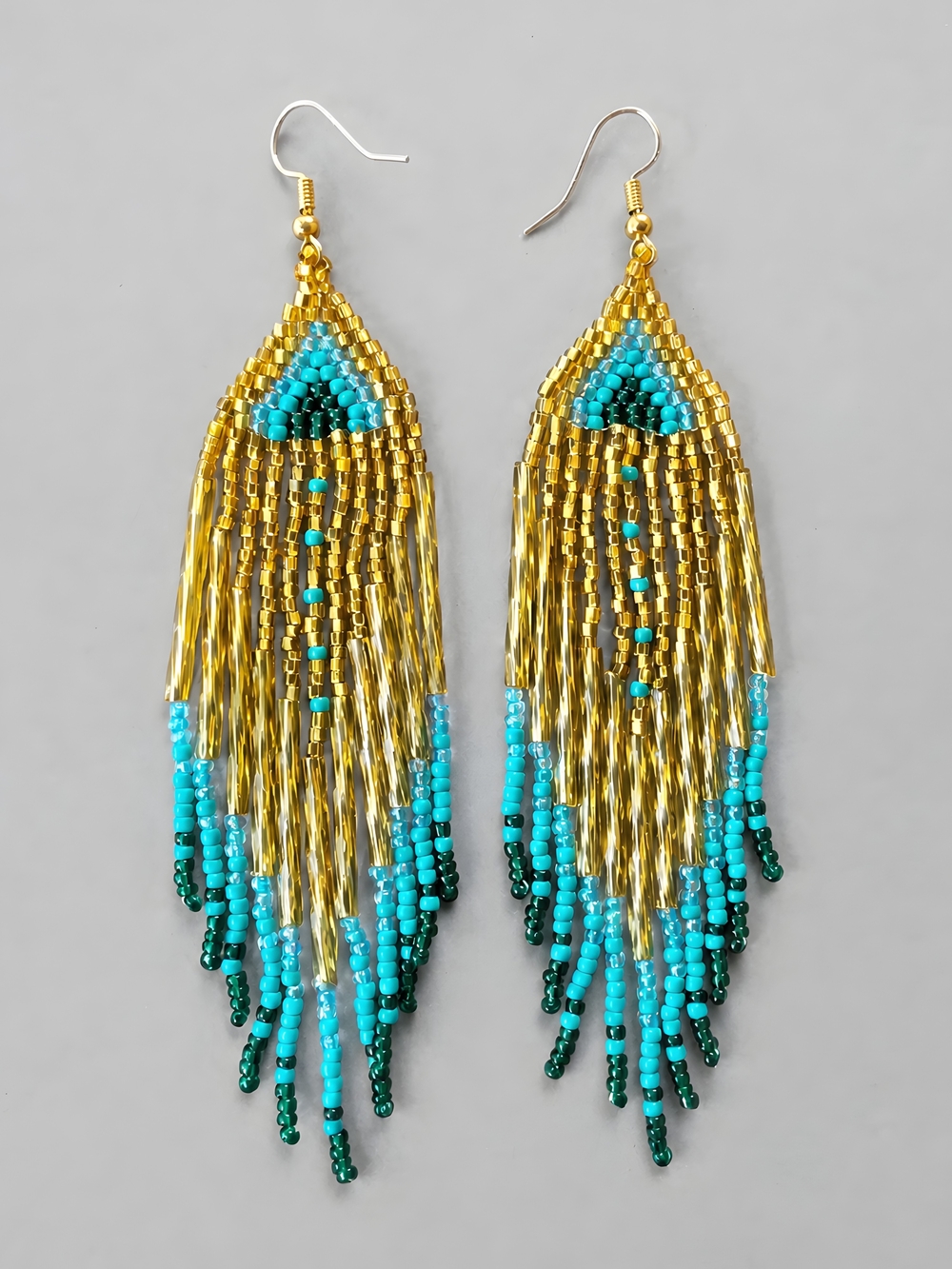 Coastal Gold Boho Fringe Seed Bead Earrings Handmade Southwestern Beaded Jewelry